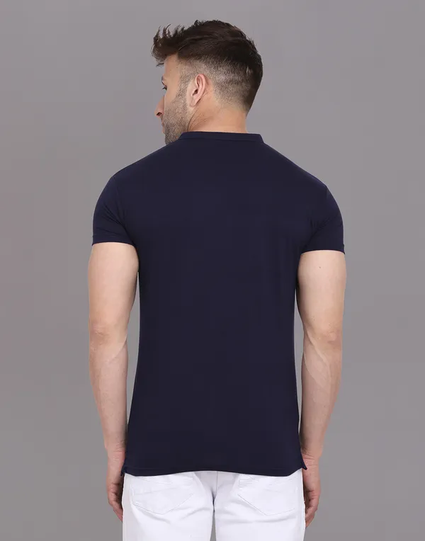Dark_Blue_Cotton_Blend_Mandarin_Collar_Half_Sleeve_T_Shirt_For_Men