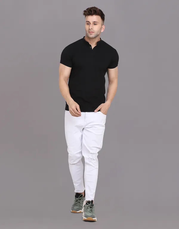 Black_Cotton_Blend_Mandarin_Collar_Half_Sleeve_T_Shirt_For_Men