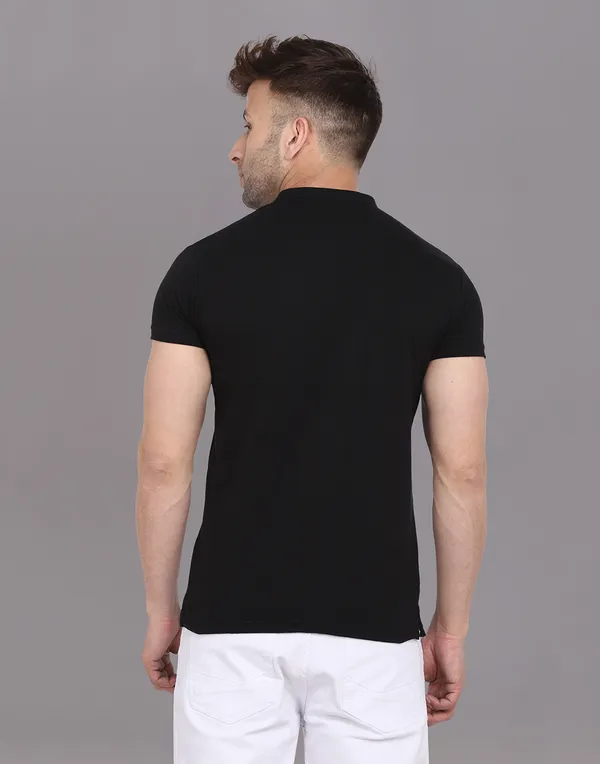 Black_Cotton_Blend_Mandarin_Collar_Half_Sleeve_T_Shirt_For_Men