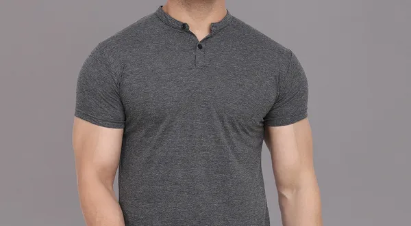 Grey_Cotton_Blend_Mandarin_Collar_Half_Sleeve_T_Shirt_For_Men