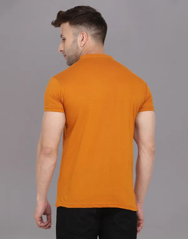 Mustard_Cotton_Blend_Mandarin_Collar_Half_Sleeve_T_Shirt_For_Men