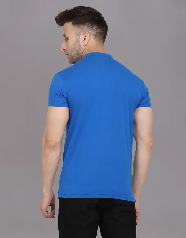 Blue_Cotton_Blend_Mandarin_Collar_Half_Sleeve_T_Shirt_For_Men