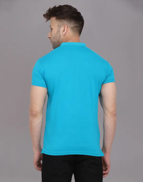 Turquoise_Cotton_Blend_Mandarin_Collar_Half_Sleeve_T_Shirt_For_Men