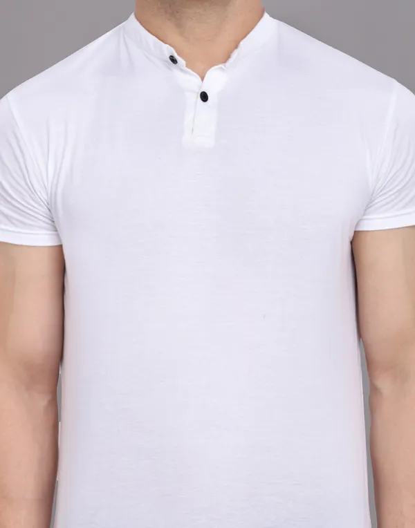 White_Cotton_Blend_Mandarin_Collar_Half_Sleeve_T_Shirt_For_Men