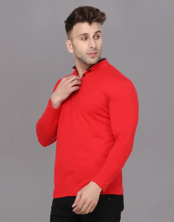 Red_Cotton_Blend_Mandarin_Collar_Full_Sleeve_T_Shirt_For_Men