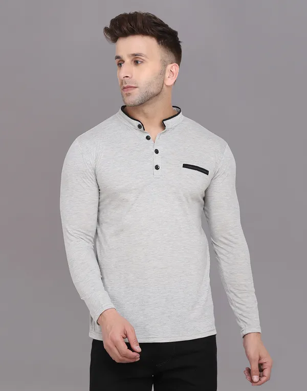 Silver_Cotton_Blend_Mandarin_Collar_Full_Sleeve_T_Shirt_For_Men