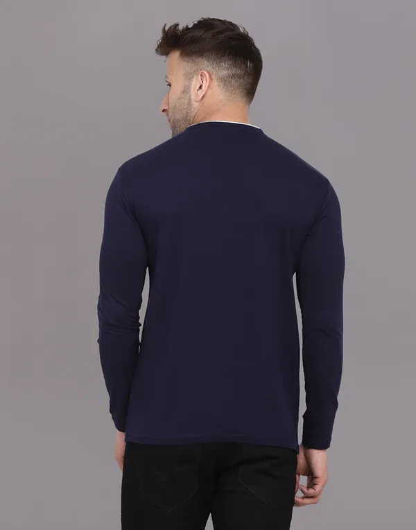 Dark_Blue_Cotton_Blend_Mandarin_Collar_Full_Sleeve_T_Shirt_For_Men