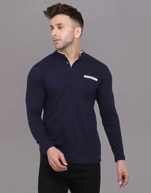 Dark_Blue_Cotton_Blend_Mandarin_Collar_Full_Sleeve_T_Shirt_For_Men