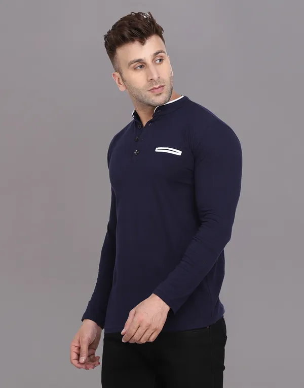 Dark_Blue_Cotton_Blend_Mandarin_Collar_Full_Sleeve_T_Shirt_For_Men