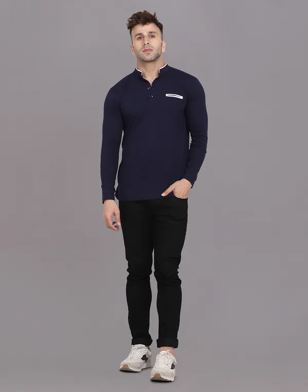 Dark_Blue_Cotton_Blend_Mandarin_Collar_Full_Sleeve_T_Shirt_For_Men
