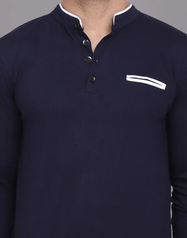 Dark_Blue_Cotton_Blend_Mandarin_Collar_Full_Sleeve_T_Shirt_For_Men