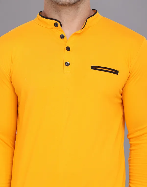 Yellow_Cotton_Blend_Mandarin_Collar_Full_Sleeve_T_Shirt_For_Men