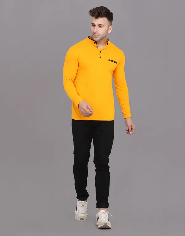 Yellow_Cotton_Blend_Mandarin_Collar_Full_Sleeve_T_Shirt_For_Men