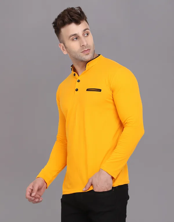 Yellow_Cotton_Blend_Mandarin_Collar_Full_Sleeve_T_Shirt_For_Men