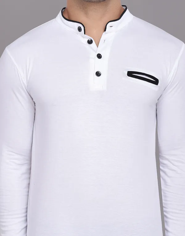 White_Cotton_Blend_Mandarin_Collar_Full_Sleeve_T_Shirt_For_Men