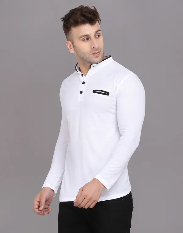 White_Cotton_Blend_Mandarin_Collar_Full_Sleeve_T_Shirt_For_Men