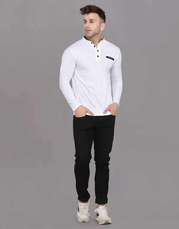 White_Cotton_Blend_Mandarin_Collar_Full_Sleeve_T_Shirt_For_Men