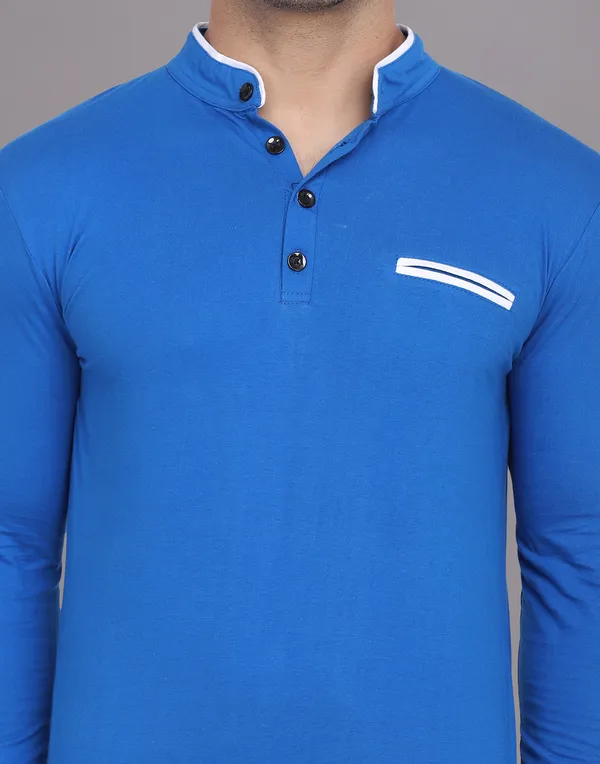 Blue_Cotton_Blend_Mandarin_Collar_Full_Sleeve_T_Shirt_For_Men