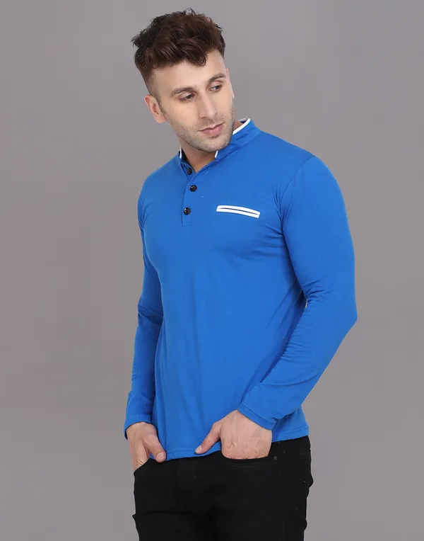 Blue_Cotton_Blend_Mandarin_Collar_Full_Sleeve_T_Shirt_For_Men