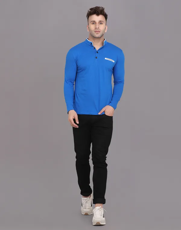Blue_Cotton_Blend_Mandarin_Collar_Full_Sleeve_T_Shirt_For_Men