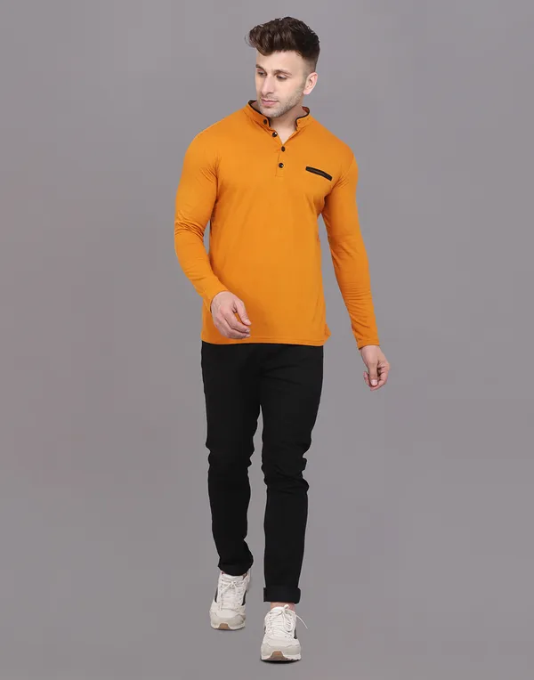 Mustard_Cotton_Blend_Mandarin_Collar_Full_Sleeve_T_Shirt_For_Men