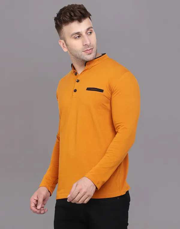 Mustard_Cotton_Blend_Mandarin_Collar_Full_Sleeve_T_Shirt_For_Men