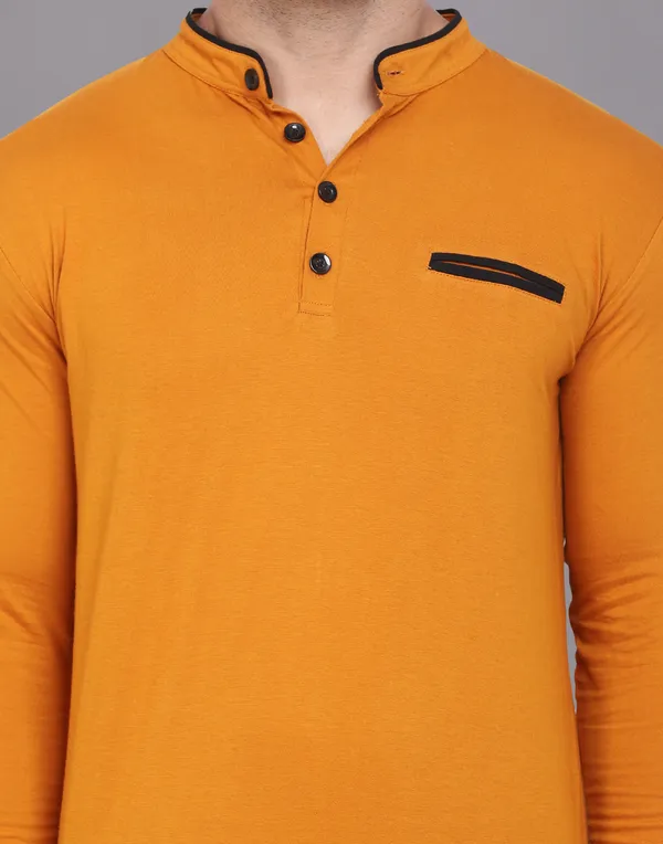 Mustard_Cotton_Blend_Mandarin_Collar_Full_Sleeve_T_Shirt_For_Men