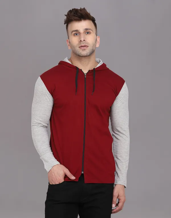 Maroon_Cotton_Blend_Hooded_Neck_Full_Sleeve_T_Shirt_For_Men