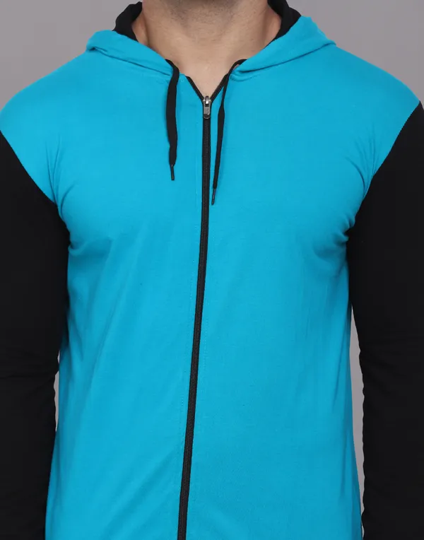 Turquoise_Cotton_Blend_Hooded_Neck_Full_Sleeve_T_Shirt_For_Men