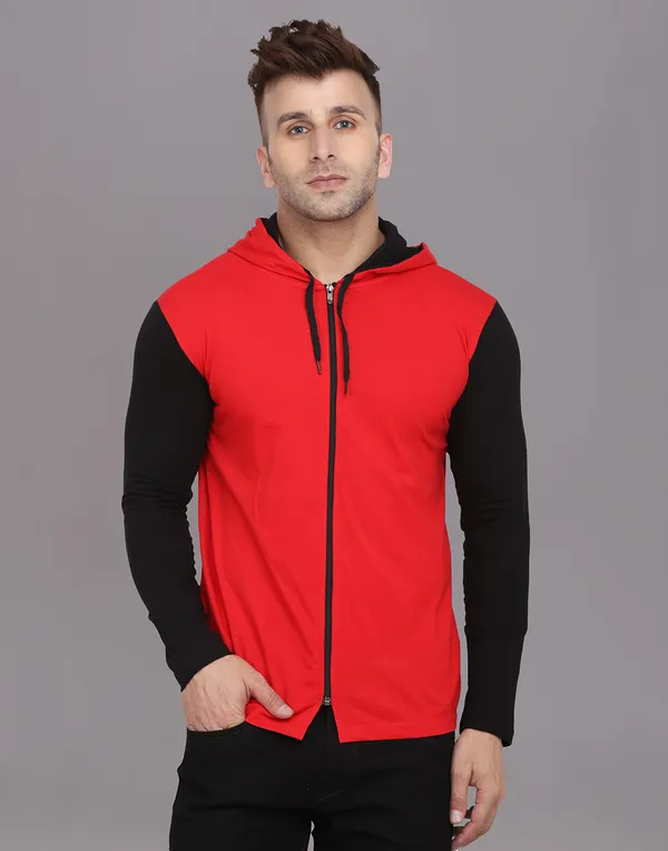 Red_Cotton_Blend_Hooded_Neck_Full_Sleeve_T_Shirt_For_Men