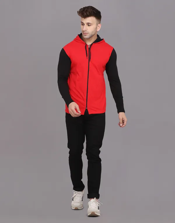 Red_Cotton_Blend_Hooded_Neck_Full_Sleeve_T_Shirt_For_Men