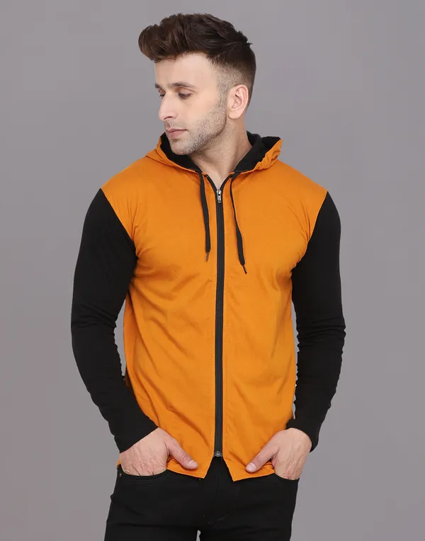 Mustard_Full_Sleeve_Cotton_Blend_Hooded_Neck_T-Shirt_For_Men