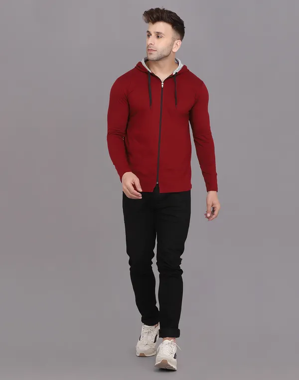 Maroon_Cotton_Blend_Hooded_Neck_Full_Sleeve_T-Shirt_For_Men
