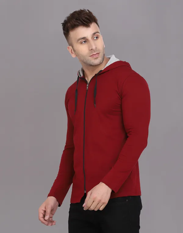 Maroon_Cotton_Blend_Hooded_Neck_Full_Sleeve_T-Shirt_For_Men