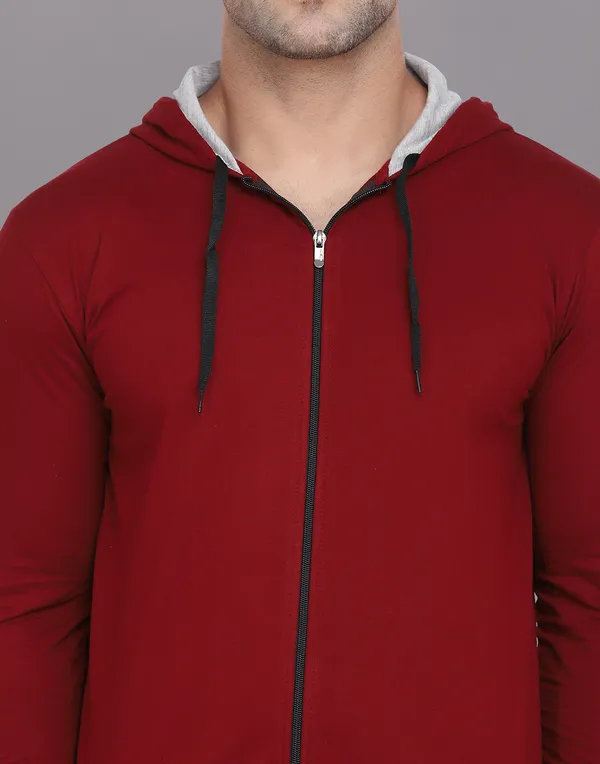 Maroon_Cotton_Blend_Hooded_Neck_Full_Sleeve_T-Shirt_For_Men