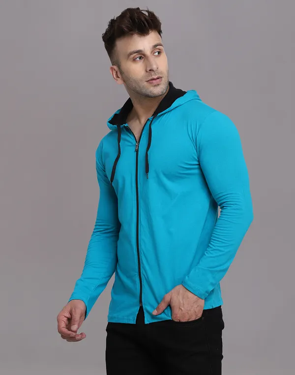 Turquoise_Cotton_Blend_Hooded_Neck_Full_Sleeve_T_Shirt_For_Men