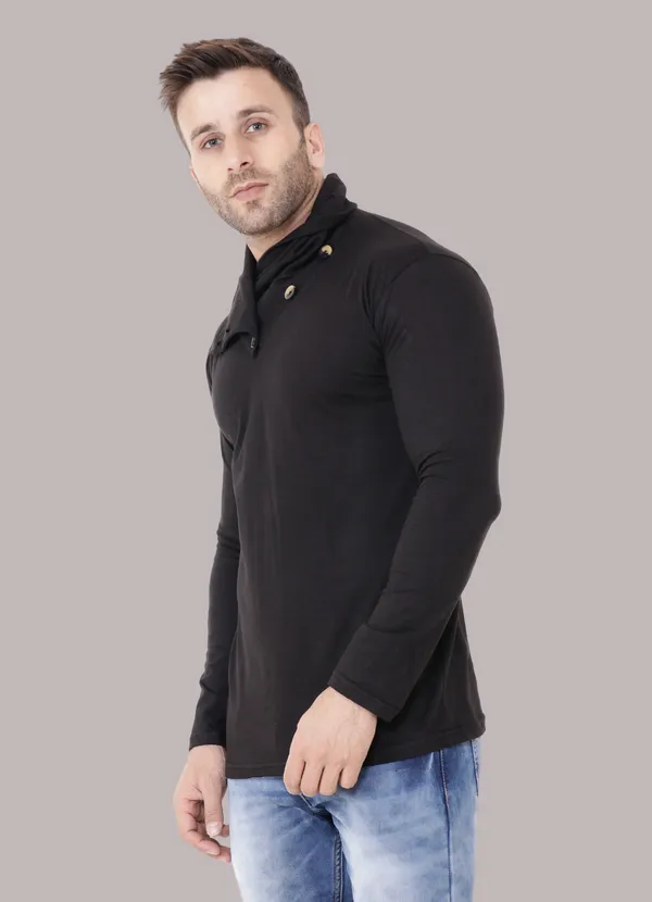 Black_Cotton_Blend_High_Neck_Full_Sleeve_T_Shirt_For_Men