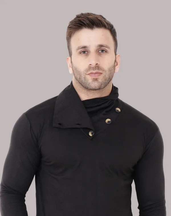 Black_Cotton_Blend_High_Neck_Full_Sleeve_T_Shirt_For_Men