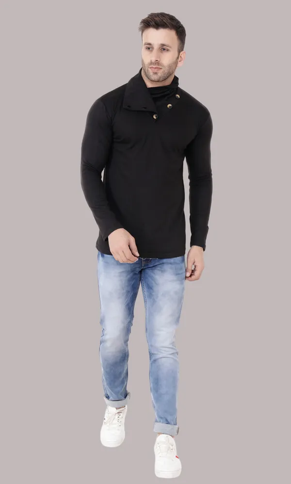 Black_Cotton_Blend_High_Neck_Full_Sleeve_T_Shirt_For_Men