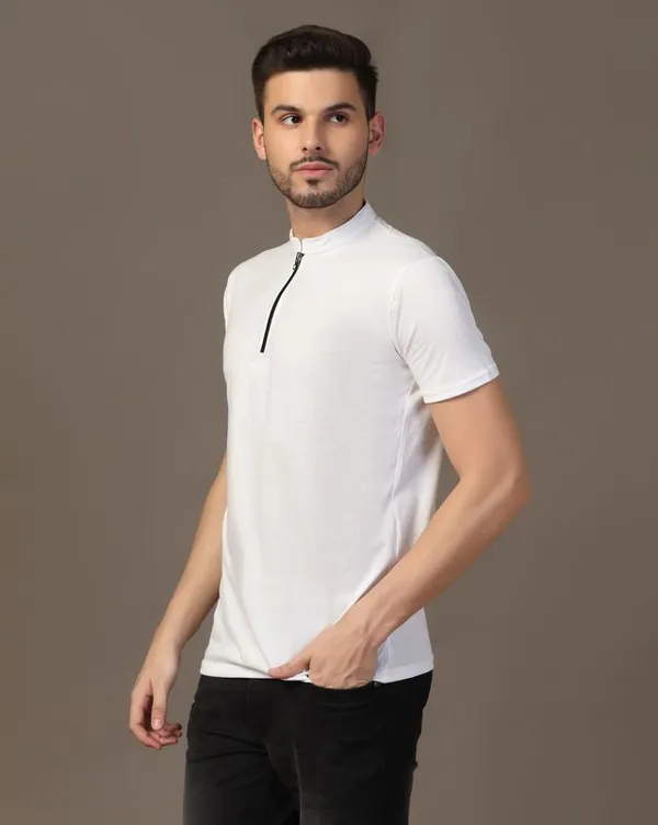 White_Cotton_Blend_Mandarin_Collar_Half_Sleeve_T_Shirt_For_Men