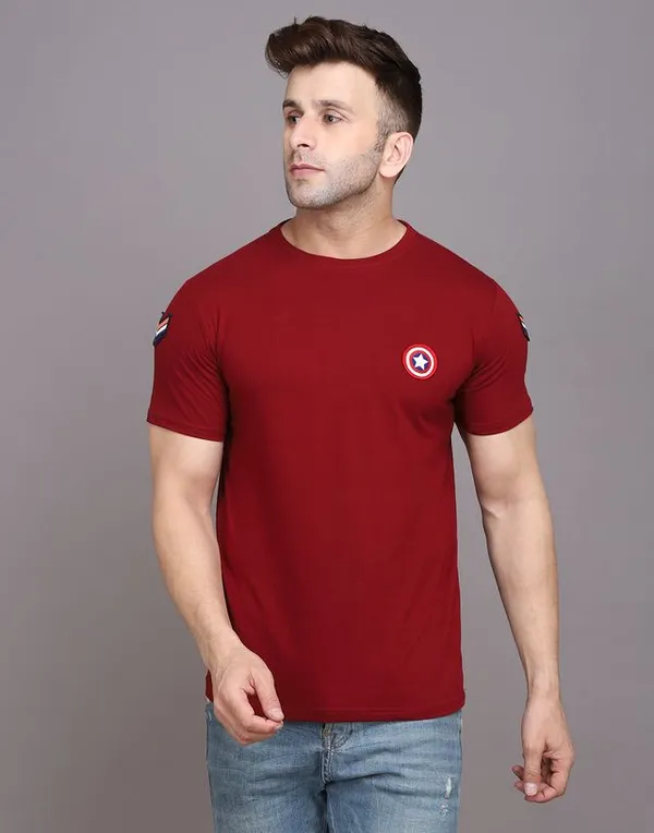 Maroon_Cotton_Blend_Round_Neck_Half_Sleeve_T_Shirt_For_Men