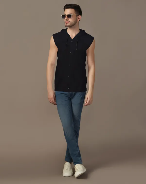Black_Sleeveless_Cotton_Blend_Hooded_Neck__T-Shirt_For_Men