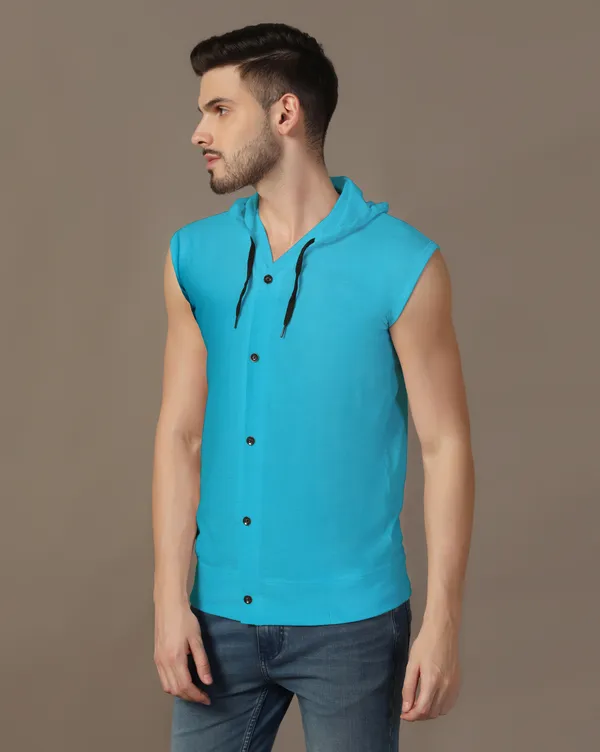 Turquoise_Cotton_Blend_Hooded_Neck_Sleeveless_T_Shirt_For_Men
