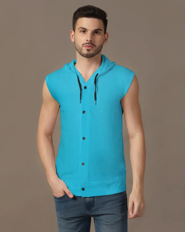 Turquoise_Cotton_Blend_Hooded_Neck_Sleeveless_T_Shirt_For_Men