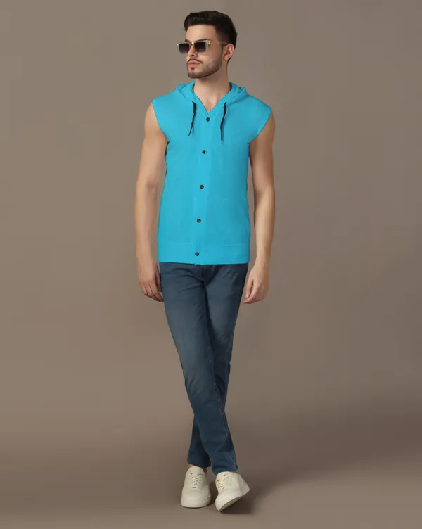 Turquoise_Cotton_Blend_Hooded_Neck_Sleeveless_T_Shirt_For_Men