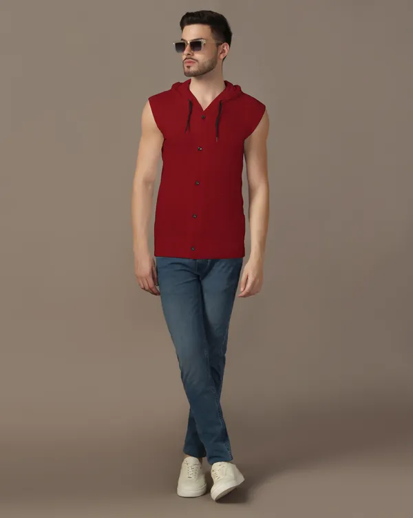 Maroon_Cotton_Blend_Hooded_Neck_Sleeveless_T_Shirt_For_Men