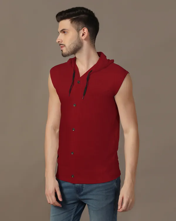 Maroon_Cotton_Blend_Hooded_Neck_Sleeveless_T_Shirt_For_Men