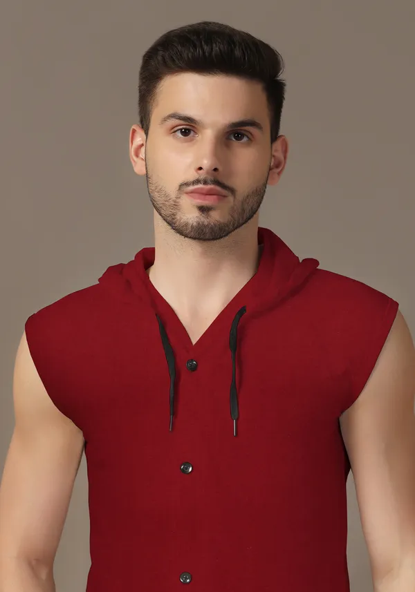 Maroon_Cotton_Blend_Hooded_Neck_Sleeveless_T_Shirt_For_Men