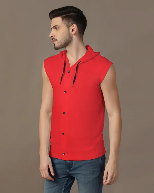 Red_Cotton_Blend_Hooded_Neck_Sleeveless_T_Shirt_For_Men