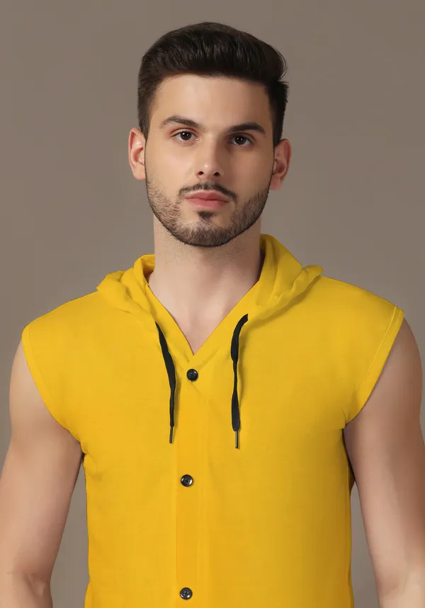 Yellow_Cotton_Blend_Hooded_Neck_Sleeveless_T_Shirt_For_Men